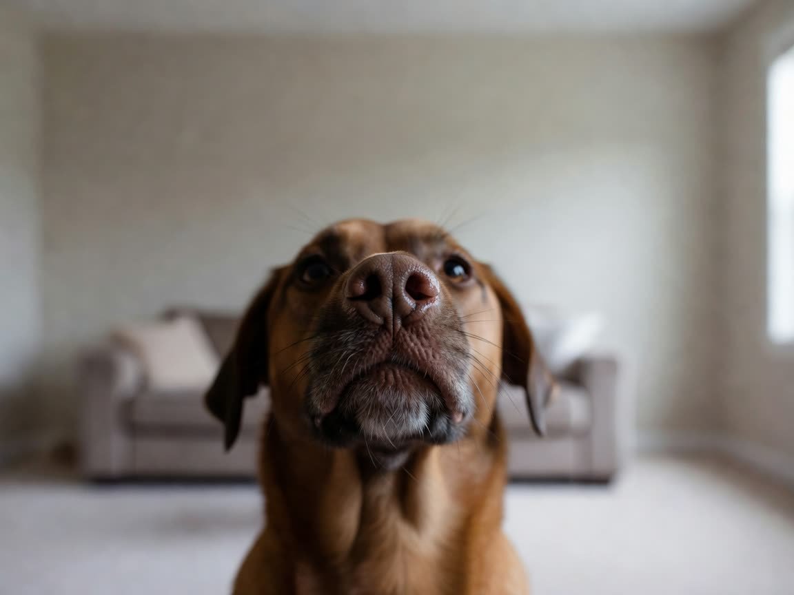 A close view of a dog's nose in window light