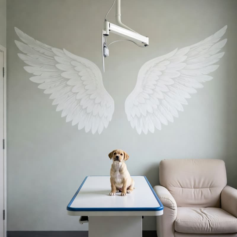 A puppy sitting on the exam table